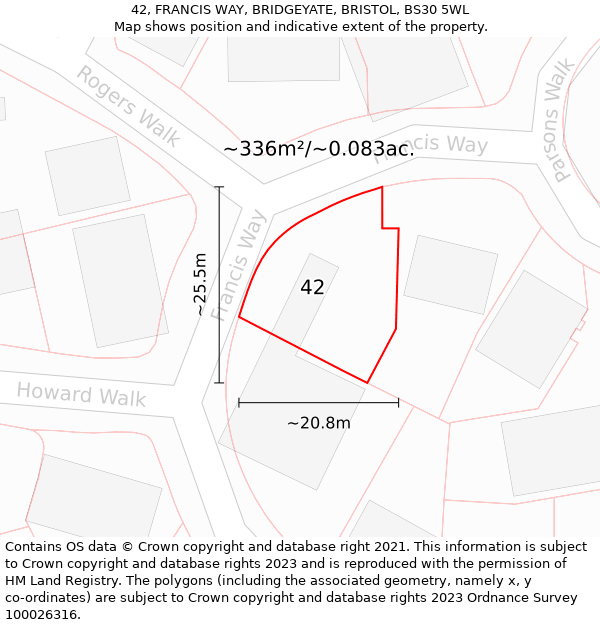 42, FRANCIS WAY, BRIDGEYATE, BRISTOL, BS30 5WL: Plot and title map