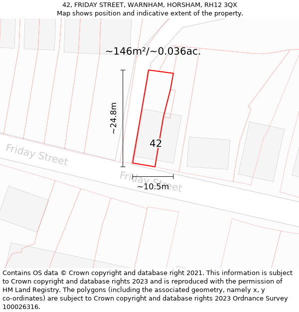 42, FRIDAY STREET, WARNHAM, HORSHAM, RH12 3QX: Plot and title map