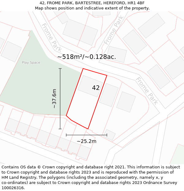 42, FROME PARK, BARTESTREE, HEREFORD, HR1 4BF: Plot and title map