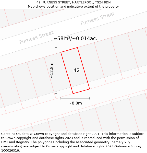 42, FURNESS STREET, HARTLEPOOL, TS24 8DN: Plot and title map