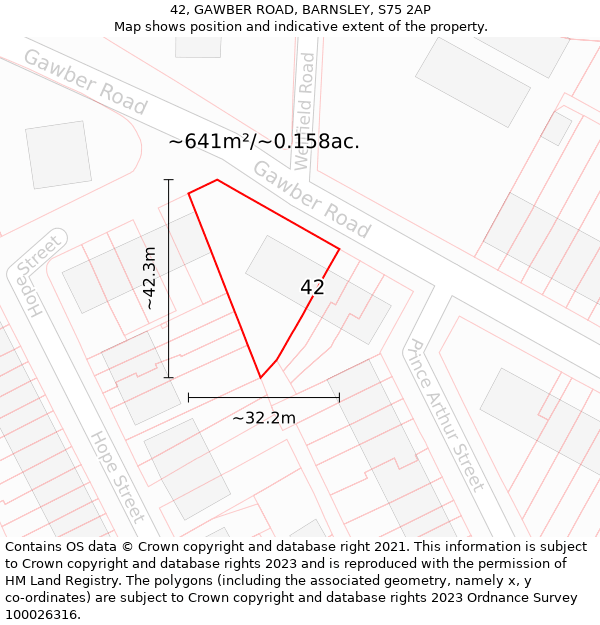 42, GAWBER ROAD, BARNSLEY, S75 2AP: Plot and title map