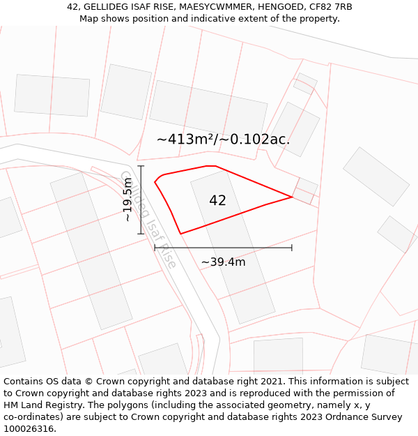 42, GELLIDEG ISAF RISE, MAESYCWMMER, HENGOED, CF82 7RB: Plot and title map