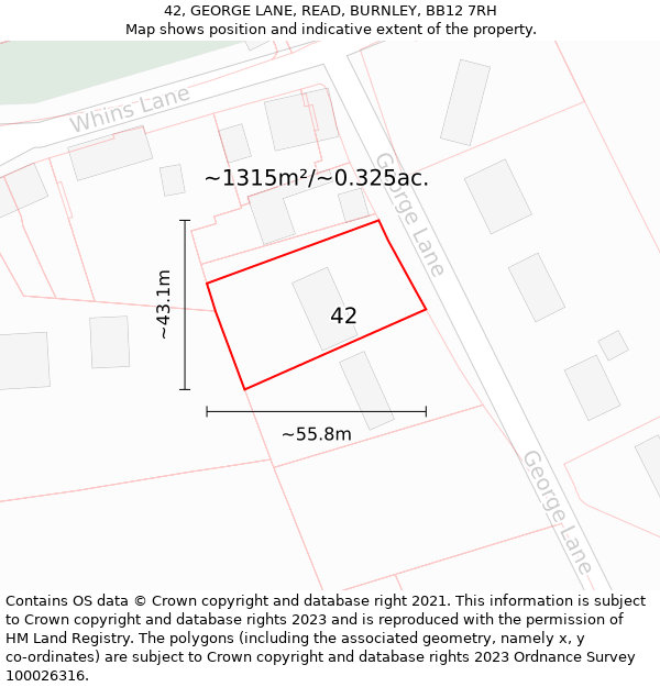 42, GEORGE LANE, READ, BURNLEY, BB12 7RH: Plot and title map