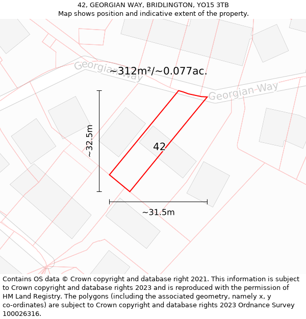 42, GEORGIAN WAY, BRIDLINGTON, YO15 3TB: Plot and title map