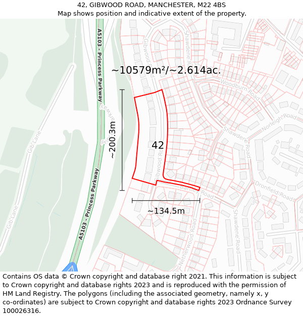 42, GIBWOOD ROAD, MANCHESTER, M22 4BS: Plot and title map