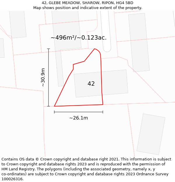 42, GLEBE MEADOW, SHAROW, RIPON, HG4 5BD: Plot and title map