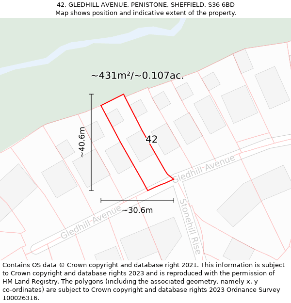 42, GLEDHILL AVENUE, PENISTONE, SHEFFIELD, S36 6BD: Plot and title map