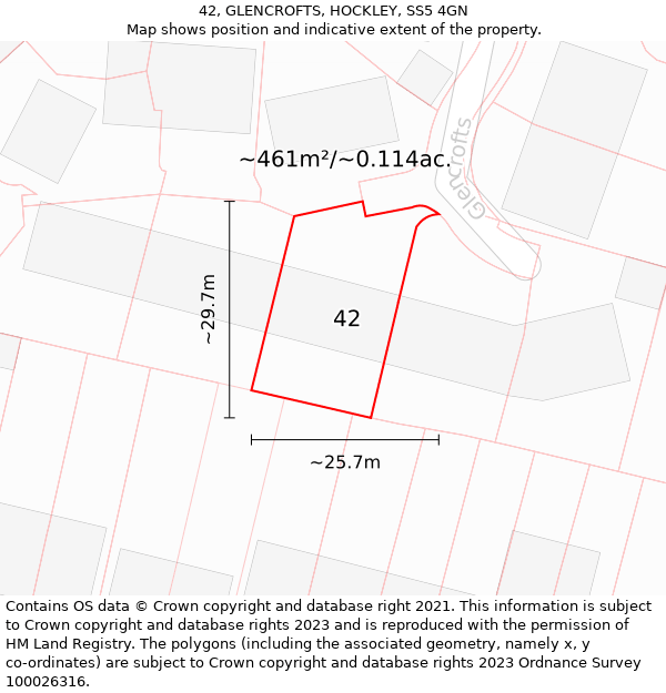 42, GLENCROFTS, HOCKLEY, SS5 4GN: Plot and title map