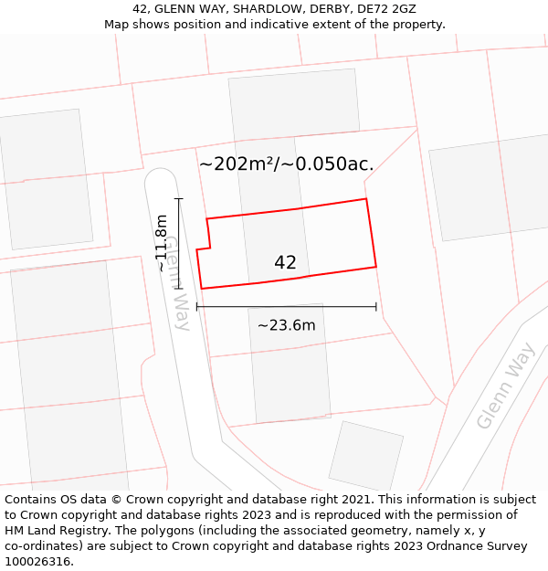 42, GLENN WAY, SHARDLOW, DERBY, DE72 2GZ: Plot and title map