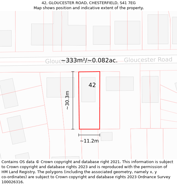 42, GLOUCESTER ROAD, CHESTERFIELD, S41 7EG: Plot and title map