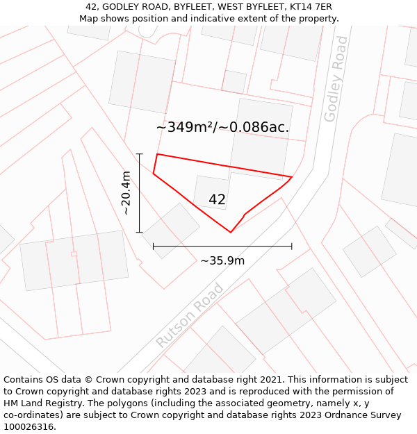 42, GODLEY ROAD, BYFLEET, WEST BYFLEET, KT14 7ER: Plot and title map