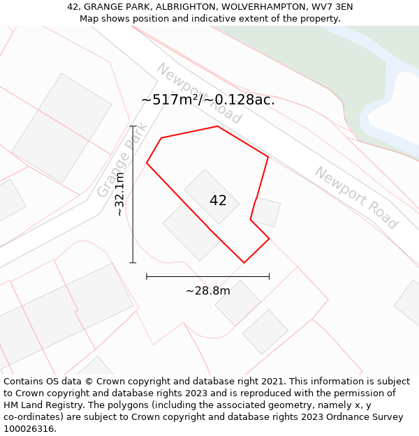 42, GRANGE PARK, ALBRIGHTON, WOLVERHAMPTON, WV7 3EN: Plot and title map