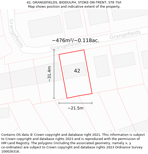 42, GRANGEFIELDS, BIDDULPH, STOKE-ON-TRENT, ST8 7SA: Plot and title map