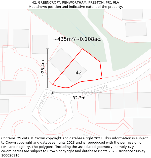 42, GREENCROFT, PENWORTHAM, PRESTON, PR1 9LA: Plot and title map