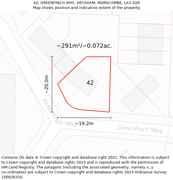 42, GREENFINCH WAY, HEYSHAM, MORECAMBE, LA3 2GR: Plot and title map