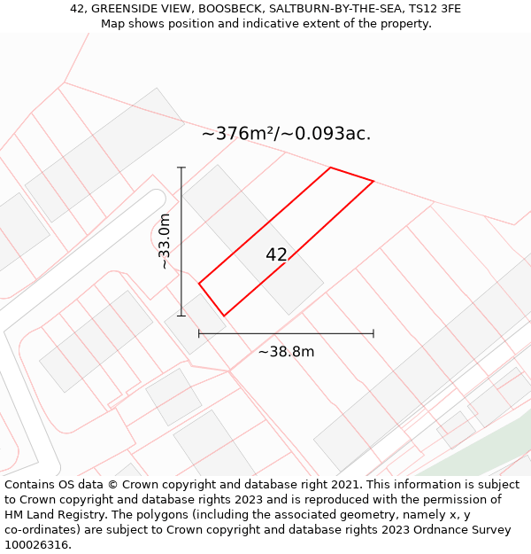 42, GREENSIDE VIEW, BOOSBECK, SALTBURN-BY-THE-SEA, TS12 3FE: Plot and title map