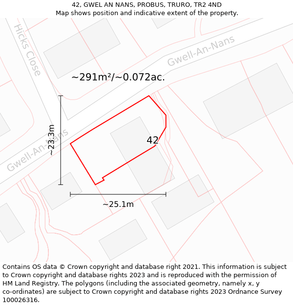 42, GWEL AN NANS, PROBUS, TRURO, TR2 4ND: Plot and title map