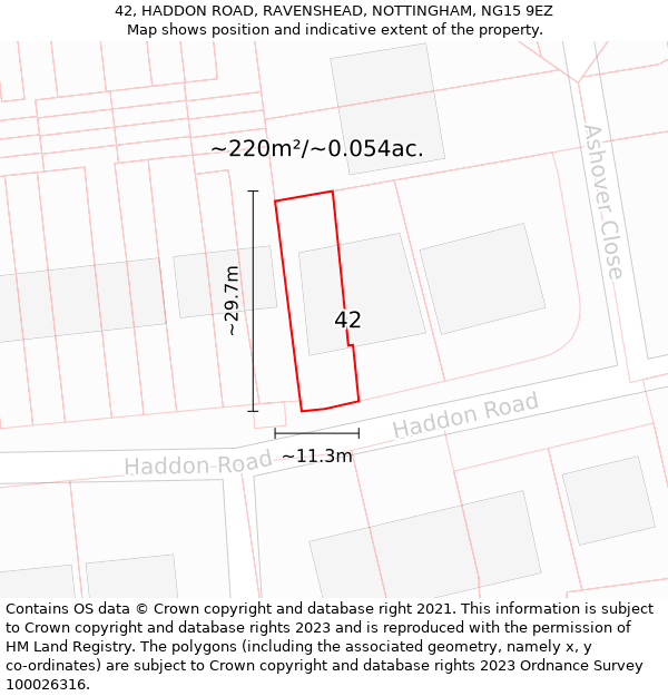 42, HADDON ROAD, RAVENSHEAD, NOTTINGHAM, NG15 9EZ: Plot and title map