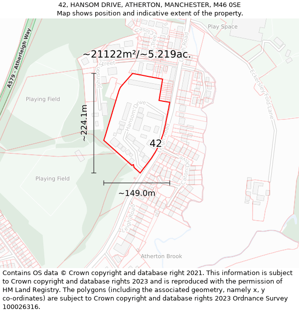 42, HANSOM DRIVE, ATHERTON, MANCHESTER, M46 0SE: Plot and title map