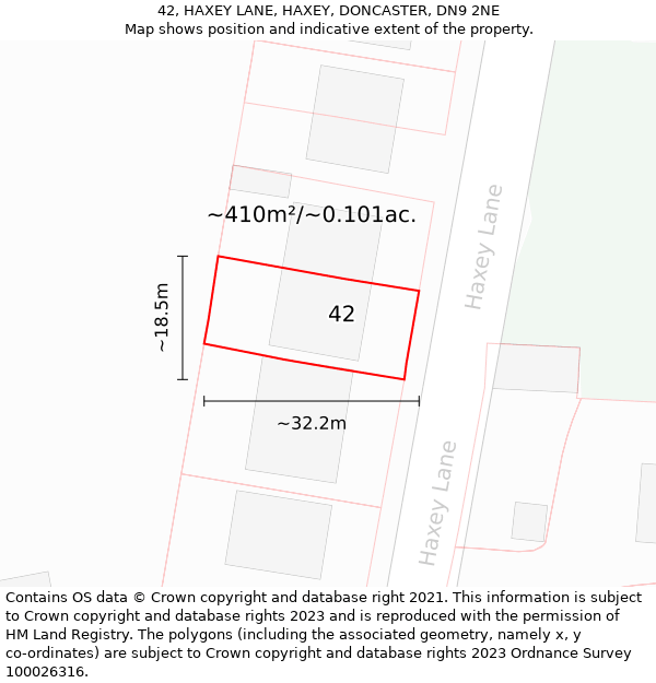 42, HAXEY LANE, HAXEY, DONCASTER, DN9 2NE: Plot and title map