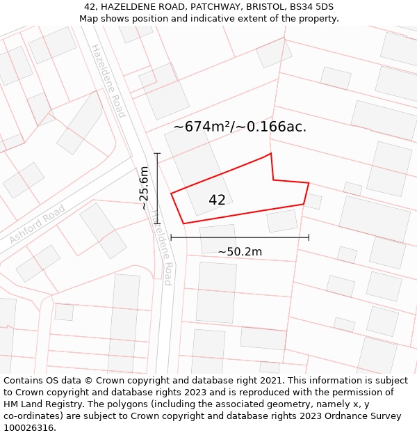 42, HAZELDENE ROAD, PATCHWAY, BRISTOL, BS34 5DS: Plot and title map