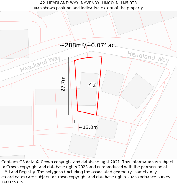 42, HEADLAND WAY, NAVENBY, LINCOLN, LN5 0TR: Plot and title map