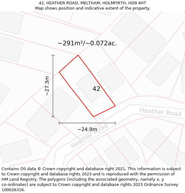 42, HEATHER ROAD, MELTHAM, HOLMFIRTH, HD9 4HT: Plot and title map