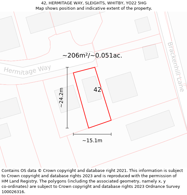 42, HERMITAGE WAY, SLEIGHTS, WHITBY, YO22 5HG: Plot and title map