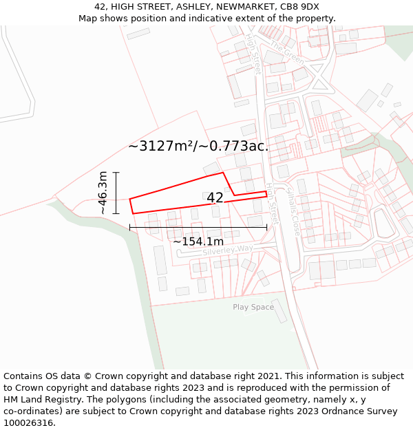 42, HIGH STREET, ASHLEY, NEWMARKET, CB8 9DX: Plot and title map