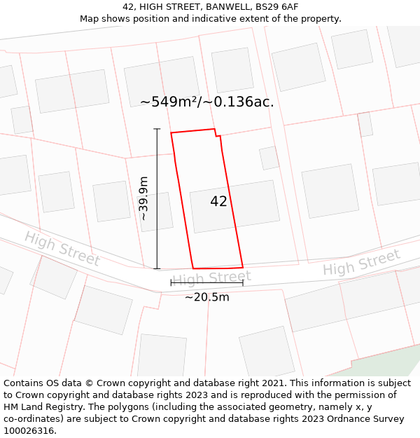 42, HIGH STREET, BANWELL, BS29 6AF: Plot and title map