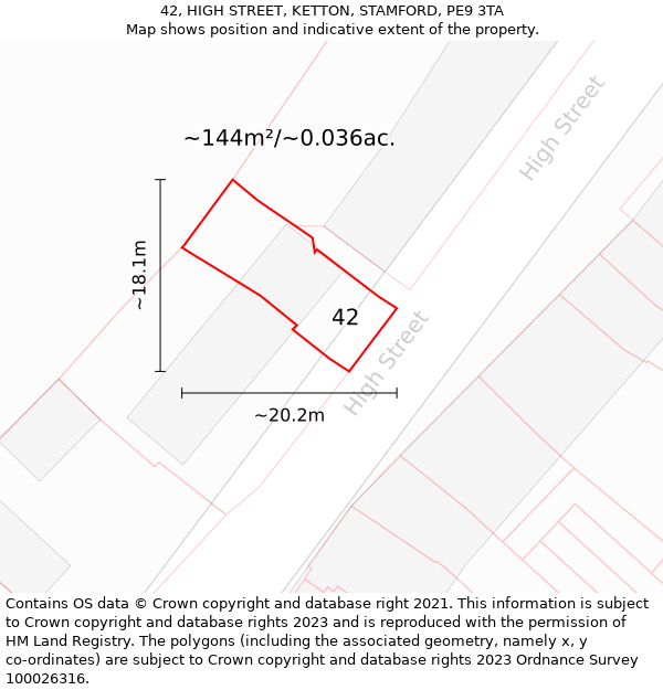 42, HIGH STREET, KETTON, STAMFORD, PE9 3TA: Plot and title map