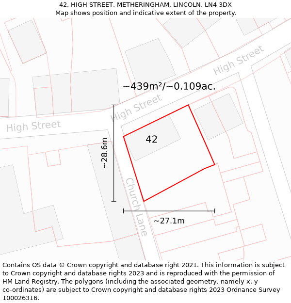 42, HIGH STREET, METHERINGHAM, LINCOLN, LN4 3DX: Plot and title map