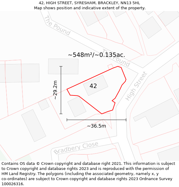 42, HIGH STREET, SYRESHAM, BRACKLEY, NN13 5HL: Plot and title map