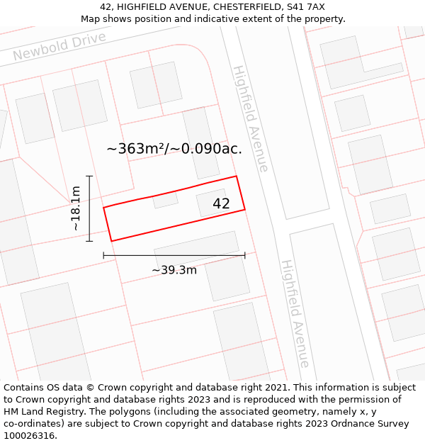 42, HIGHFIELD AVENUE, CHESTERFIELD, S41 7AX: Plot and title map