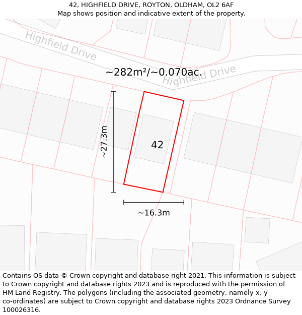 42, HIGHFIELD DRIVE, ROYTON, OLDHAM, OL2 6AF: Plot and title map