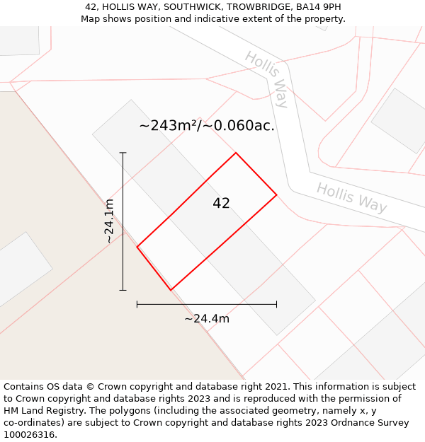 42, HOLLIS WAY, SOUTHWICK, TROWBRIDGE, BA14 9PH: Plot and title map