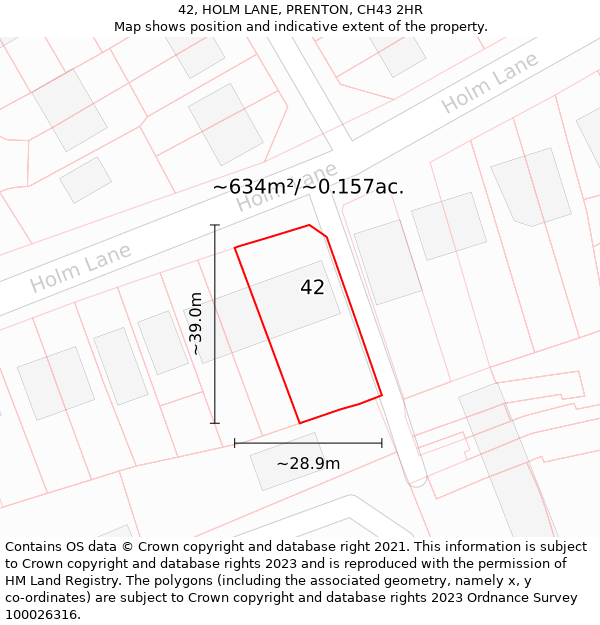 42, HOLM LANE, PRENTON, CH43 2HR: Plot and title map