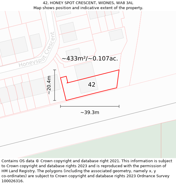 42, HONEY SPOT CRESCENT, WIDNES, WA8 3AL: Plot and title map