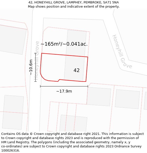 42, HONEYHILL GROVE, LAMPHEY, PEMBROKE, SA71 5NA: Plot and title map