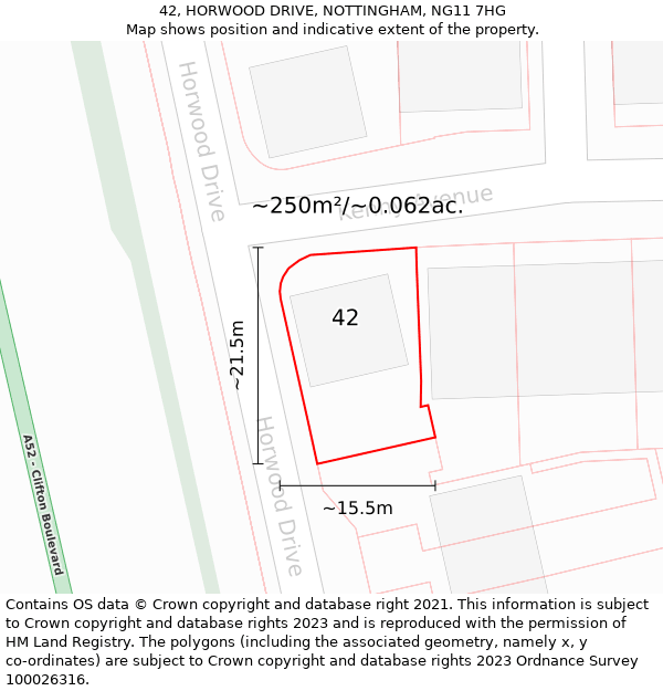 42, HORWOOD DRIVE, NOTTINGHAM, NG11 7HG: Plot and title map