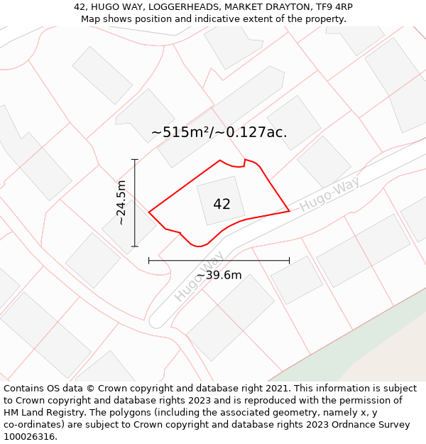 42, HUGO WAY, LOGGERHEADS, MARKET DRAYTON, TF9 4RP: Plot and title map