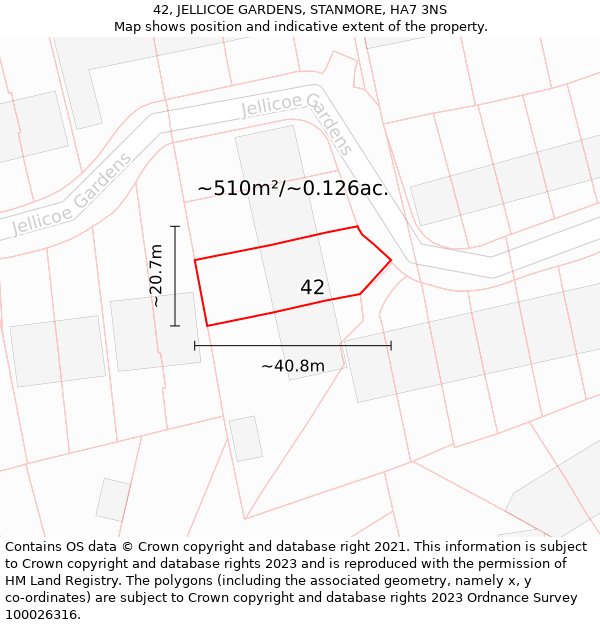 42, JELLICOE GARDENS, STANMORE, HA7 3NS: Plot and title map