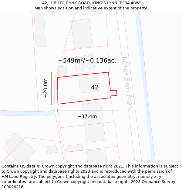42, JUBILEE BANK ROAD, KING'S LYNN, PE34 4BW: Plot and title map