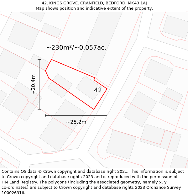 42, KINGS GROVE, CRANFIELD, BEDFORD, MK43 1AJ: Plot and title map