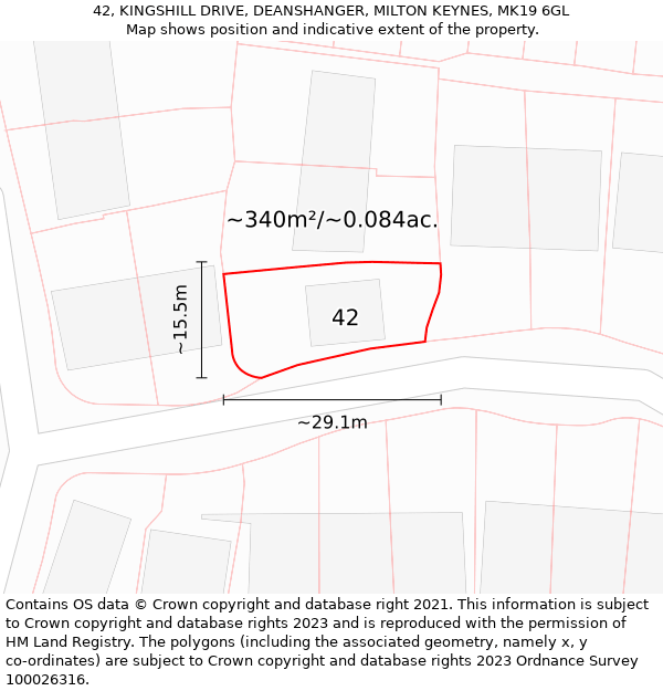 42, KINGSHILL DRIVE, DEANSHANGER, MILTON KEYNES, MK19 6GL: Plot and title map