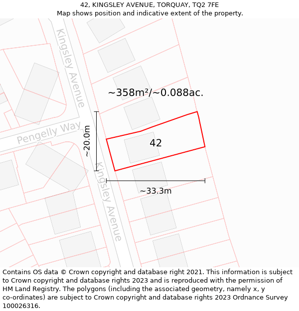 42, KINGSLEY AVENUE, TORQUAY, TQ2 7FE: Plot and title map