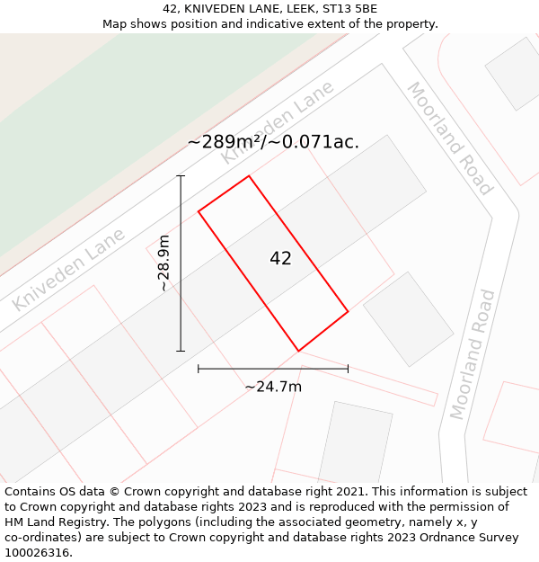 42, KNIVEDEN LANE, LEEK, ST13 5BE: Plot and title map