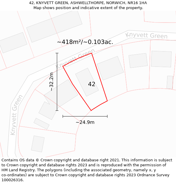 42, KNYVETT GREEN, ASHWELLTHORPE, NORWICH, NR16 1HA: Plot and title map