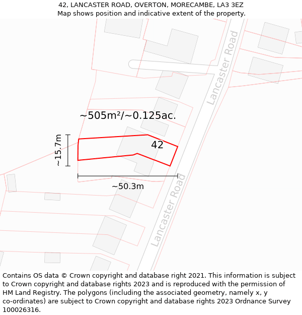 42, LANCASTER ROAD, OVERTON, MORECAMBE, LA3 3EZ: Plot and title map