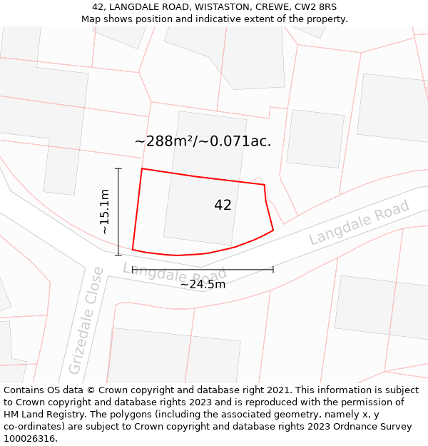 42, LANGDALE ROAD, WISTASTON, CREWE, CW2 8RS: Plot and title map